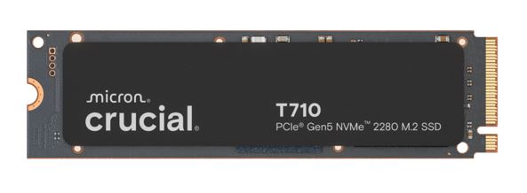 Crucial T710 4TB PCIe Gen5 NVMe 2280 SSD - 14500/13800 MB/s R/W 2400TBW 2.3M IOPs 1.5M hrs MTTF with DirectStorage for Intel & AMD 5yrs Crucial T710 4TB PCIe Gen5 NVMe 2280 SSD - 14500/13800 MB/s R/W 2400TBW 2.3M IOPs 1.5M hrs MTTF with DirectStorage for Intel & AMD 5yrs